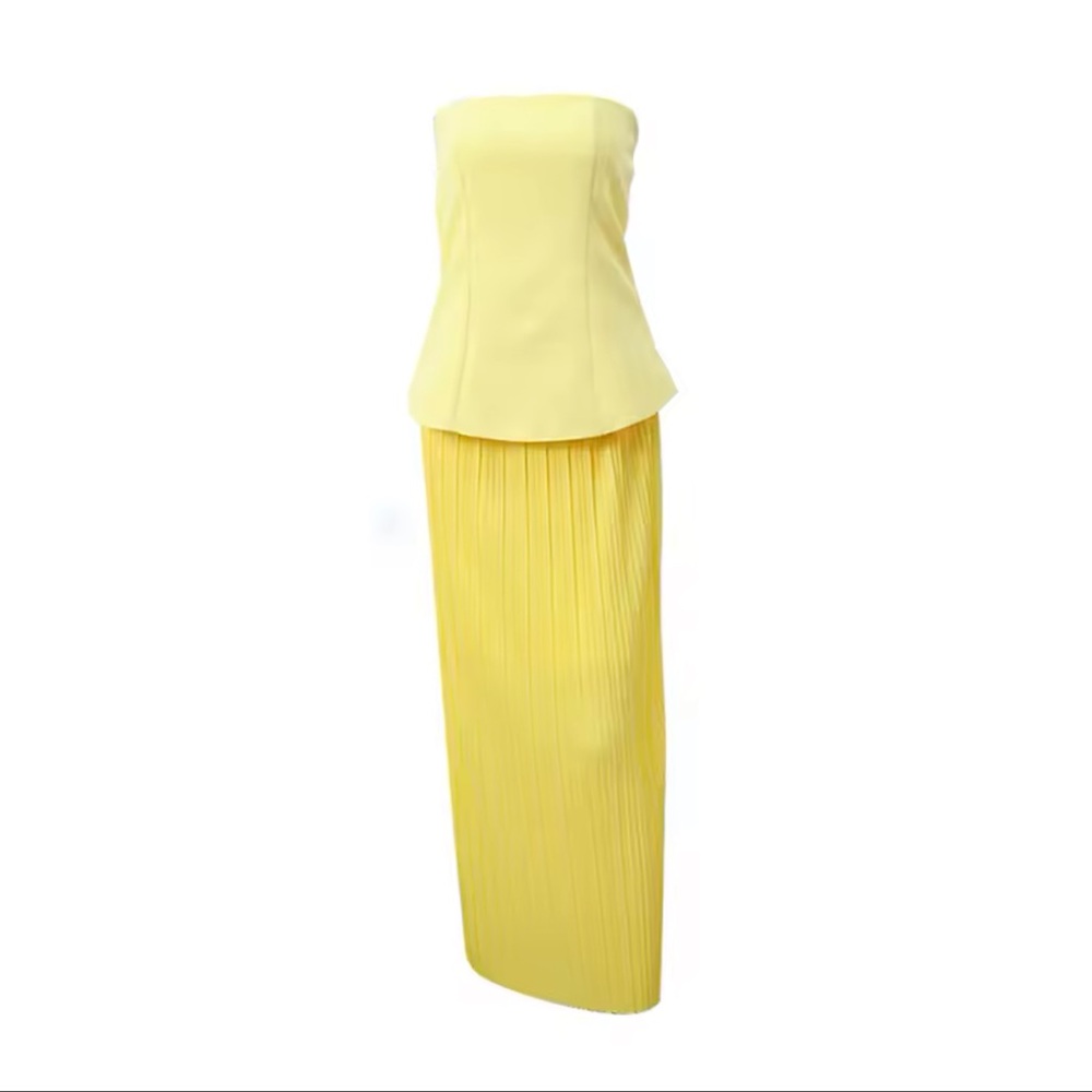 Strapless Yellow Two-Piece Dress Set – Size Small